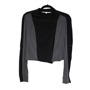 Rachel Roy S Moto Top Black Grey Colorblock Cropped Asymmetrical Jacket Edgy ~